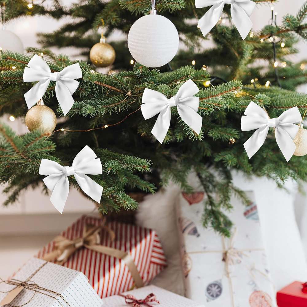 White Christmas Tree Bows 12x12cm (Pack of 12) Redstar Fancy Dress