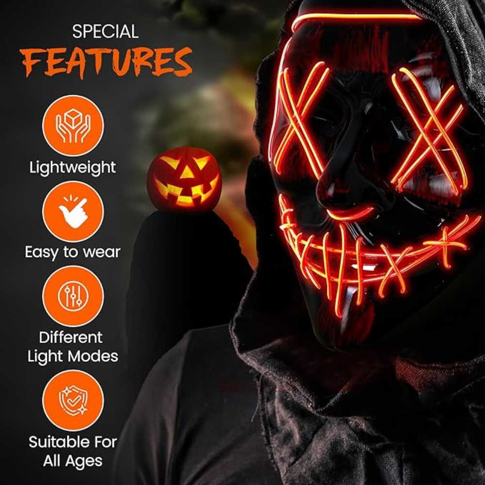 Led Halloween Mask (Red) Redstar Fancy Dress
