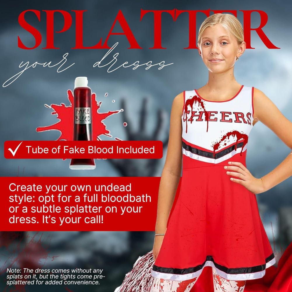Complete Red Zombie Cheerleader Costume for Girls (3pc Set) Redstar