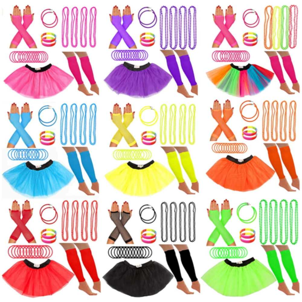 80s Fancy Dress Women Fancy Dress For Kids & Toddlers 80s Costume Comes With 2 Pink Hair Ties Ballet Skirt Leg Warmers Fishnet Gloves Necklace Bracelet Bow Headband Star Earrings Glasses Waist Bag