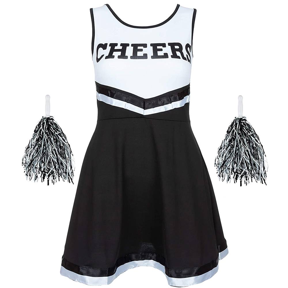 CIFITERY Girls Cheerleader Costume Set - Top, Skirt, Pom Poms & Hair Bow For Dress Up & Halloween