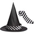 Black Witch Hat & 2pcs Black/White Striped Ties Set