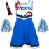 Blue Zombie Cheerleader Costume With Pom Poms & Fake Blood