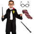 Kid's Wizard Costume - Includes Black Cape, Green Wand, Glasses & Tie