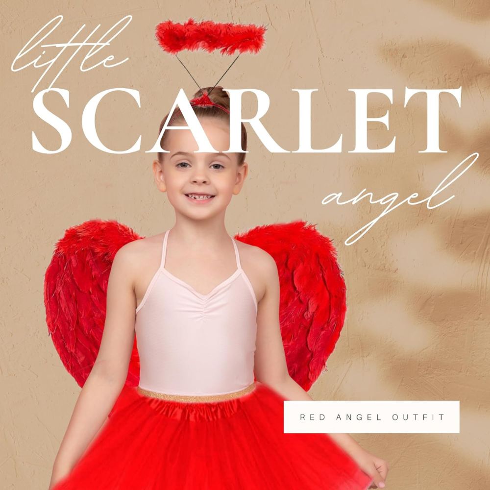 Girl's Red Fallen Angel Costume - Red Angel Wings, Halo and Tutu Skirt Redstar Fancy Dress Girl's Red Fallen Angel Costume - Red Angel Wings, Halo and Tutu Skirt Redstar Fancy Dress