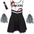Girls Black Zombie Cheerleader Costume With Pom Poms & Fake Blood