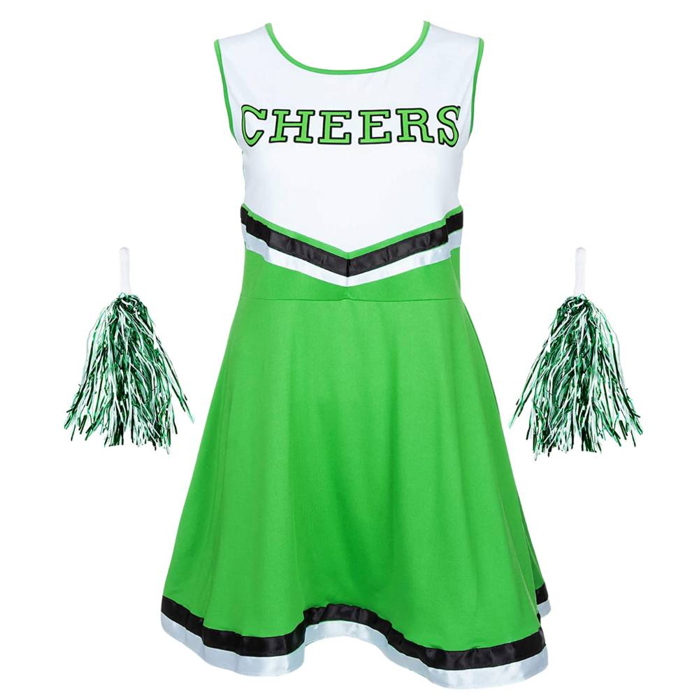 Green Cheerleader Outfit with Pom Poms Redstar Fancy Dress Green Cheerleader Outfit with Pom Poms Redstar Fancy Dress