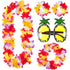 4pc Lei Garland Set & Pineapple Glasses Hawaiian Fancy Dress