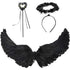 3pc Kids Black Angel Wings Costume - Black Wings, Halo & Wand Halloween Costume