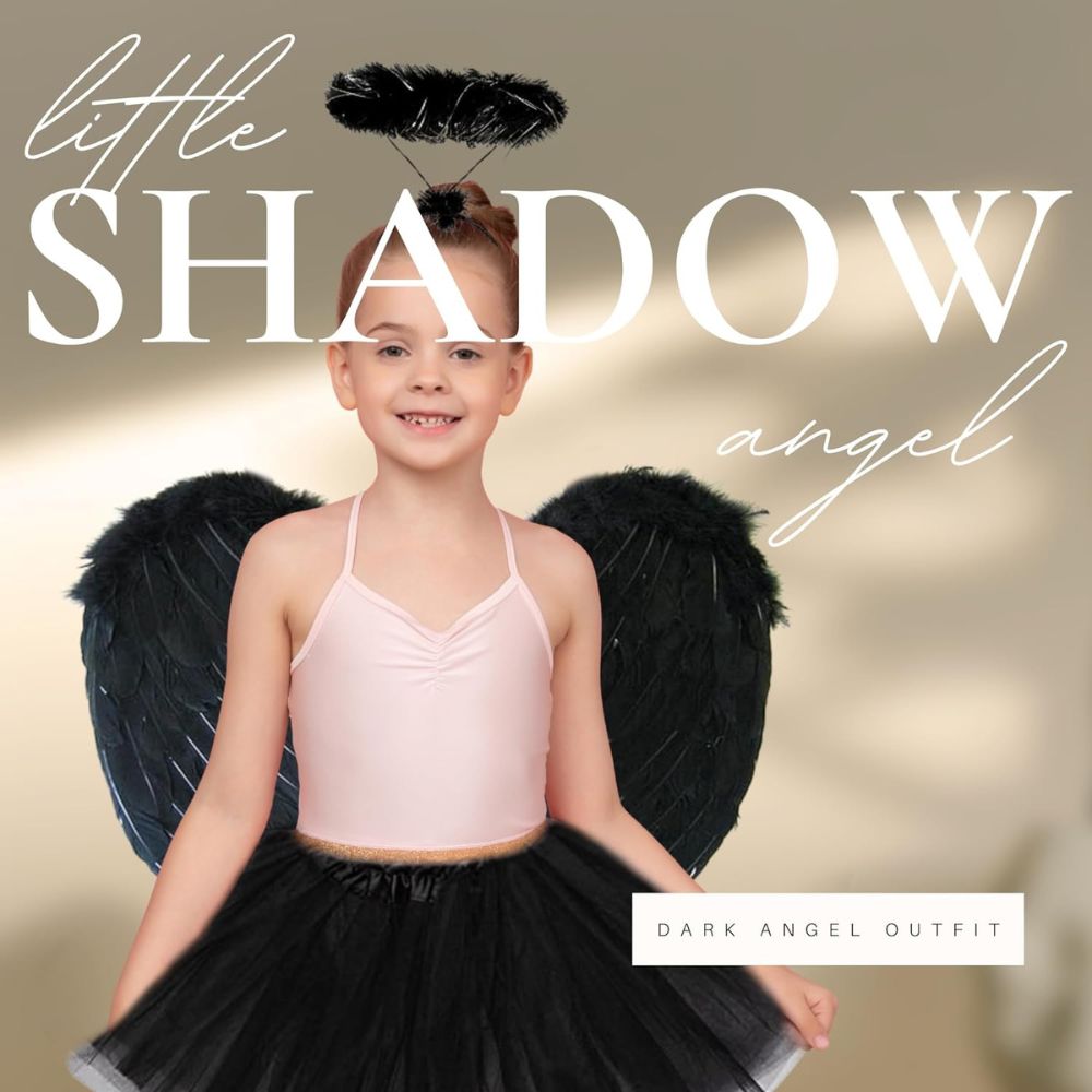 Kid's Fallen Angel Costume Black Angel Wings Halo and Skirt