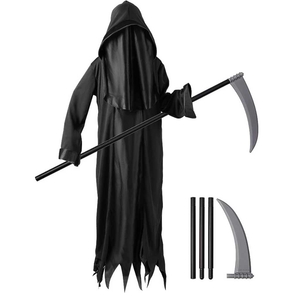 Costume horror di Halloween Grim Reaper Costume da fantasma spettrale con cappuccio nero Costume da vestire Maschera cosplay per adulti Falce Prop Party 200000532 Costume horror di Halloween Grim Reaper Costume da fantasma spettrale con cappuccio nero Costume da vestire Maschera cosplay per adulti Falce Prop Party 200000532
