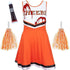 Orange Zombie Cheerleader Outfit With Pom Poms & Realistic Blood Tube