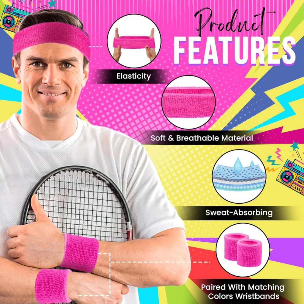 Headband Neon Pink Wristbands 80s Neon Headband Sweatbands Set