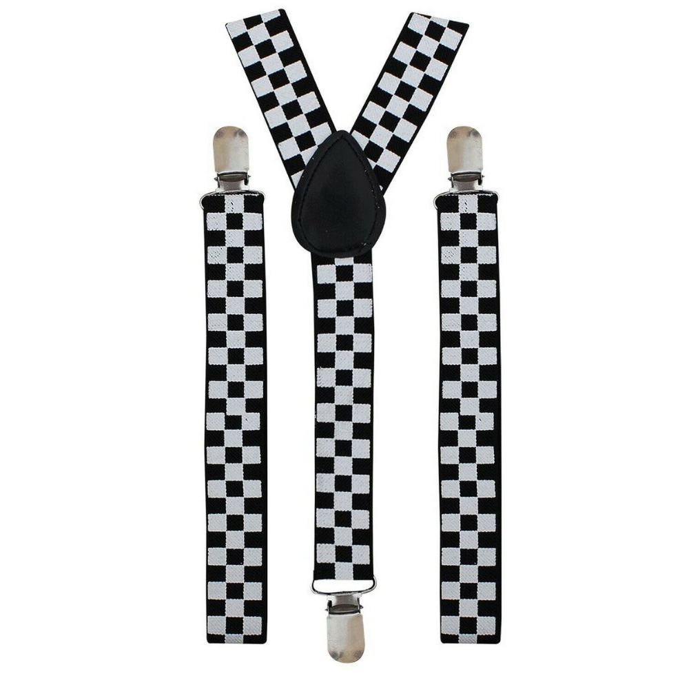 Retro Chequered Braces Suspenders - Punk Squares Pattern - Unisex Adult