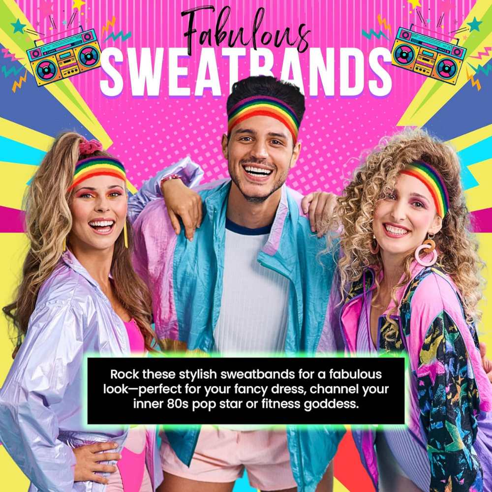 80s Neon Headband Sweatbands Set1