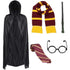 Wizard Costume for Adults - Black Cape, Scarf, Wand, Tie & Glasses