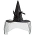Women's Black Witch Hat With Veil and Feathers