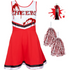 Girls Red Zombie Cheerleader Outfit With Pom Poms & Fake Blood Tube