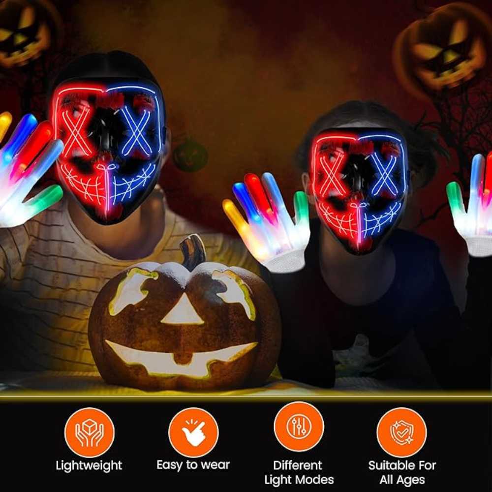 Purge Halloween Mask & Light Up Gloves Set – Redstar Fancy Dress Purge Halloween Mask & Light Up Gloves Set – Redstar Fancy Dress